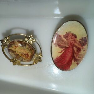 Vintage Gold Angel Brooch Set